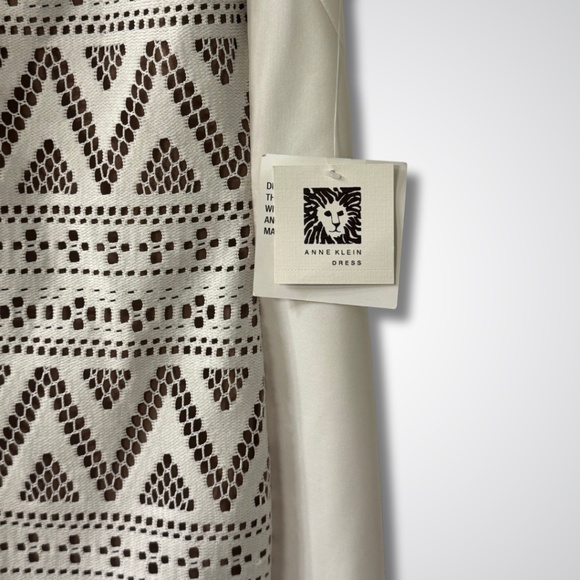 NWT Anne Klein White and Tan Geometric Lace Midi Dress - Picture 3 of 5